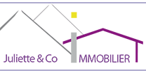 Partenaire Immobilier Classe-Affaires VTC Logo de Juliette & Co Immobilier avec des éléments de maison et montagnes.